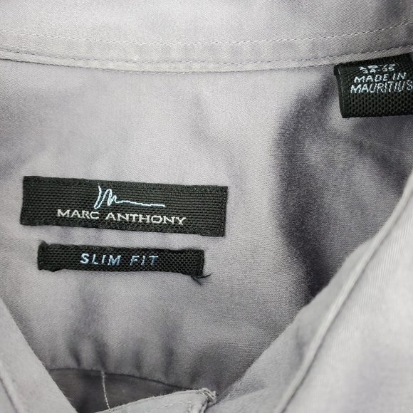 Marc Anthony Slim Fit Button Down Long Sleeve Dress Shirt Mens 16.5-34/35" Gray - Picture 3 of 6